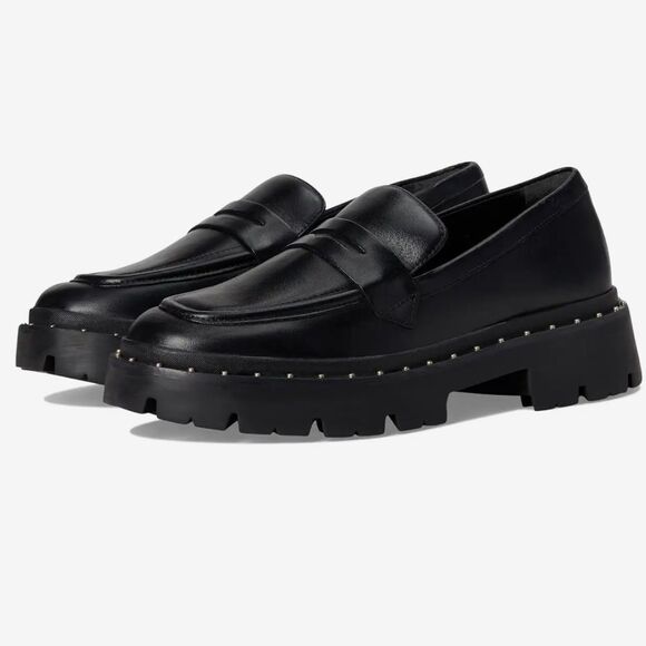 WOMEN'S SCHUTZ CHRISTIE STUDS LEATHER LOAFER BLACK 7.5 - Picture 1 of 6